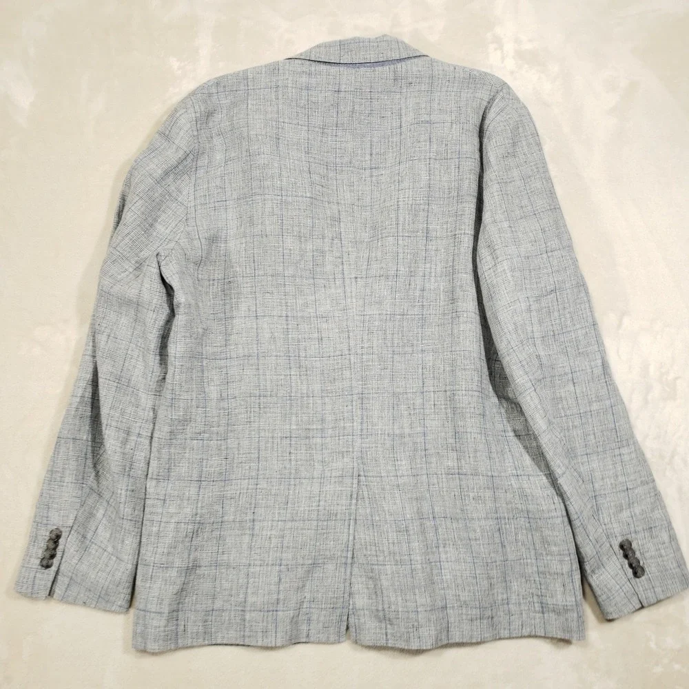 Banana Republic Linen Jacket Mens 42 Regular Gray Plaid Blazer 674506-00 Summer